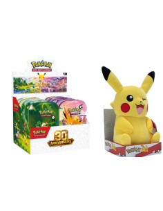 Pack Pokémon 30ᵉ Anniversaire display 10 Mini Tins 20 boosters avec peluche Pikachu 30 cm