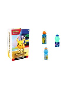 Pack Pokémon 30ᵉ Anniversaire Bundle 6 boosters avec gourde Pokémon Stitch ou Pat Patrouille aléatoire