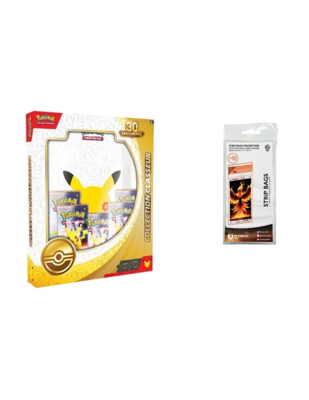 Pack Pokémon 30e Anniversaire avec classeur, 5 boosters et 100 Strip Bags Phoenix Shield pour Toploader